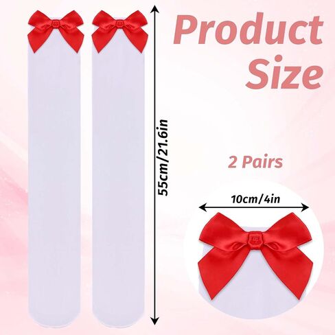 KALIONE 2 Pairs White Stockings with Bow Knee Thigh Highs Stockings with Bow for Women Over Knee Stockings with Red Bow White Tights With Pink Bows for Cosplay Carnival Parties in Saudi Arabia
