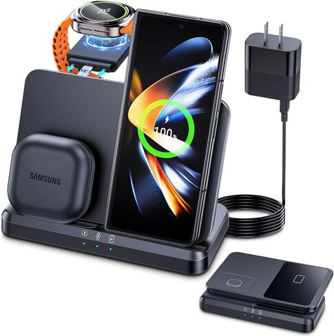 Wireless Charger for Samsung Charging Station Compatible for Galaxy Watch 7 6 Classic 5 Pro S24 S23 S22 Ultra Plus Z Fold Flip 6 5 4 3(NOT for Watch Ultra) in Saudi Arabia