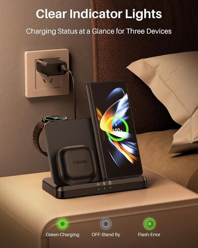 Wireless Charger for Samsung Charging Station Compatible for Galaxy Watch 7 6 Classic 5 Pro S24 S23 S22 Ultra Plus Z Fold Flip 6 5 4 3(NOT for Watch Ultra) in Saudi Arabia