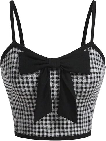 Milumia Women Plaid Bow Decor Crop Cami Top Spaghetti Strap Trendy Going Out Camisole Summer Tops in Saudi Arabia