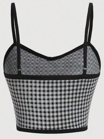 Milumia Women Plaid Bow Decor Crop Cami Top Spaghetti Strap Trendy Going Out Camisole Summer Tops in Saudi Arabia