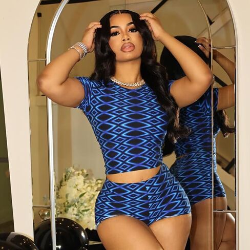 Women's 2 Piece Summer 3D Printed Tight Shorts Set, High Waist Tight Shorts Set, Bicycle Shorts Matching Set in Saudi Arabia