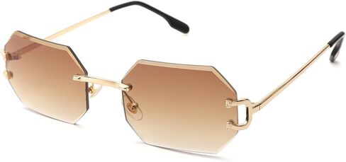 Rimless Sunglasses for Men Women -Octagon Frameless Sun Glasses Black Shade Polygon Tinted Eyewear in Saudi Arabia