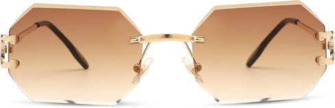 Rimless Sunglasses for Men Women -Octagon Frameless Sun Glasses Black Shade Polygon Tinted Eyewear in Saudi Arabia