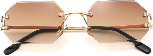 Rimless Sunglasses for Men Women -Octagon Frameless Sun Glasses Black Shade Polygon Tinted Eyewear in Saudi Arabia