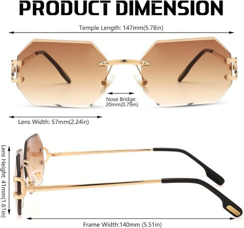 Rimless Sunglasses for Men Women -Octagon Frameless Sun Glasses Black Shade Polygon Tinted Eyewear in Saudi Arabia