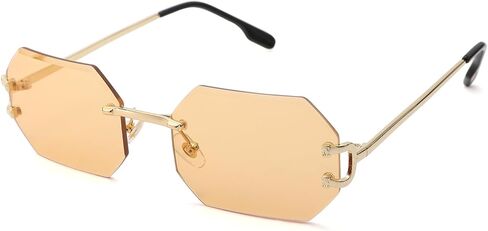 Rimless Sunglasses for Men Women -Octagon Frameless Sun Glasses Black Shade Polygon Tinted Eyewear in Saudi Arabia
