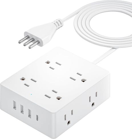 European Travel Plug Adapter, Olcorife Power Strip with EU UK US Plug Adapter, 8 Outlets 4 USB Ports with 5ft Extension Cord, International Power Adapter for US to Europe UK in Kuwait