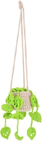 مرآة السيارة المعلقة بوعاء النباتات، نبات الكروشيه للسيارة، لطيف بوعاء النباتات الكروشيه مرآة السيارة للنساء الرجال اليدوية محبوك مرآة الرؤية الخلفية الملحقات in Kuwait