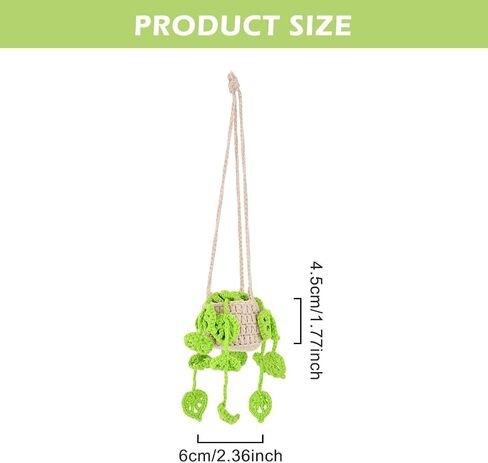 مرآة السيارة المعلقة بوعاء النباتات، نبات الكروشيه للسيارة، لطيف بوعاء النباتات الكروشيه مرآة السيارة للنساء الرجال اليدوية محبوك مرآة الرؤية الخلفية الملحقات in Kuwait