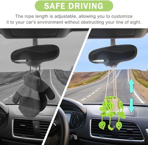 مرآة السيارة المعلقة بوعاء النباتات، نبات الكروشيه للسيارة، لطيف بوعاء النباتات الكروشيه مرآة السيارة للنساء الرجال اليدوية محبوك مرآة الرؤية الخلفية الملحقات in Kuwait