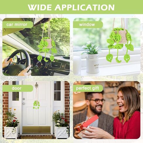 مرآة السيارة المعلقة بوعاء النباتات، نبات الكروشيه للسيارة، لطيف بوعاء النباتات الكروشيه مرآة السيارة للنساء الرجال اليدوية محبوك مرآة الرؤية الخلفية الملحقات in Kuwait