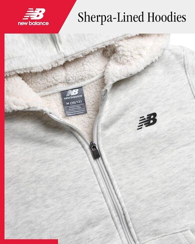 سويت شيرت للأولاد من New Balance - هوديس من الصوف الناعم بسحاب كامل ومبطن بصوف الشيربا للأولاد - سويت شيرت مريح بغطاء للرأس (8-20) in Saudi Arabia