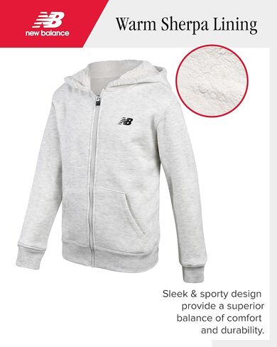 سويت شيرت للأولاد من New Balance - هوديس من الصوف الناعم بسحاب كامل ومبطن بصوف الشيربا للأولاد - سويت شيرت مريح بغطاء للرأس (8-20) in Saudi Arabia
