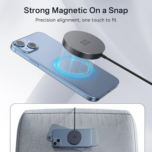 Qi2 Magnetic Wireless Charger, Minthouz 15W Fast Charging iPhone Wireless Charger, Mag Safe Wireless Charging Pad for iPhone 16/15/14/13/12 Series, Airpods and Qi-Enabled Devices (No Adapter), Silver in Saudi Arabia
