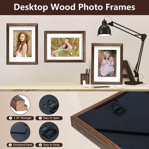 6x8 Picture Frame, Solid Wood Picture Frame, Hardwood Frame with Tempered Real Glass, Rustic Wooden Picture Frame for Tabletop or Desktop Display (brown) in Saudi Arabia