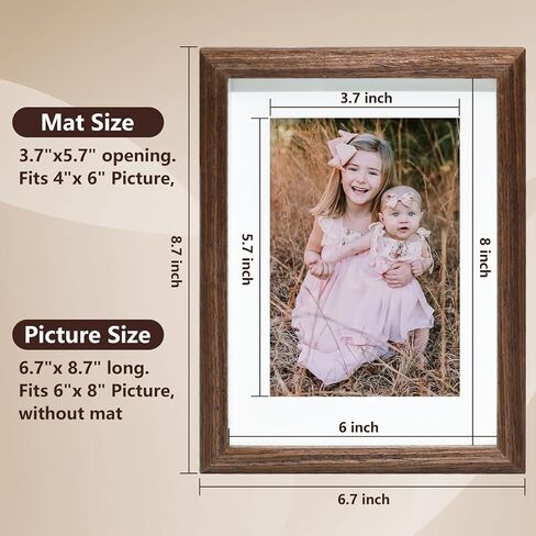 6x8 Picture Frame, Solid Wood Picture Frame, Hardwood Frame with Tempered Real Glass, Rustic Wooden Picture Frame for Tabletop or Desktop Display (brown) in Saudi Arabia