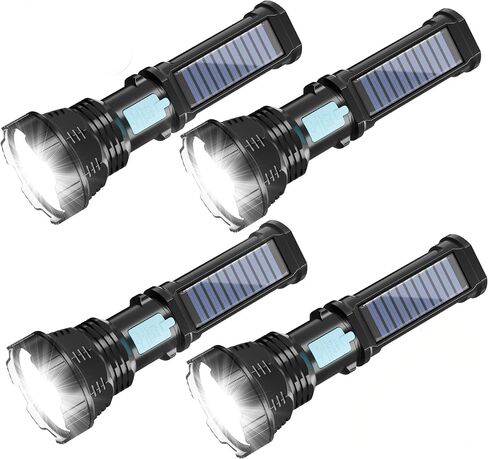 مصباح يدوي LED بالطاقة الشمسية/قابل لإعادة الشحن، 2 حزمة، 4 أوضاع مصابيح يدوية متعددة الوظائف لومن عالي مع بطارية 2000 مللي أمبير في الساعة، ضوء ستروب للطوارئ، مقاوم للماء، شحن USB للمنزل وحالات الطوارئ والتخييم in Saudi Arabia