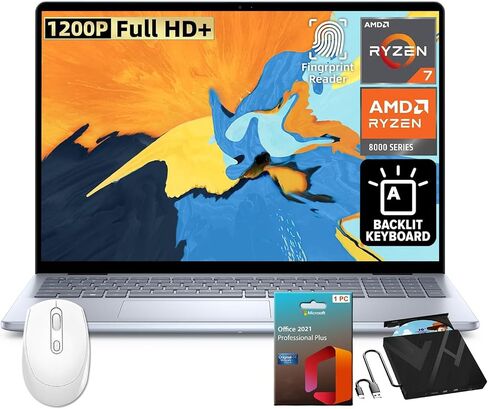 كمبيوتر محمول Dell Inspiron 16 Business - شاشة 16 بوصة FHD+، AMD Ryzen 7-8840U(8-Core)، 32 جيجابايت DDR5، 1 تيرابايت SSD، كاميرا ويب FHD، لوحة مفاتيح بإضاءة خلفية، Wi-Fi 6E، Windows 11 Pro، حزمة مع ترخيص المكتب وملحقاته in Saudi Arabia