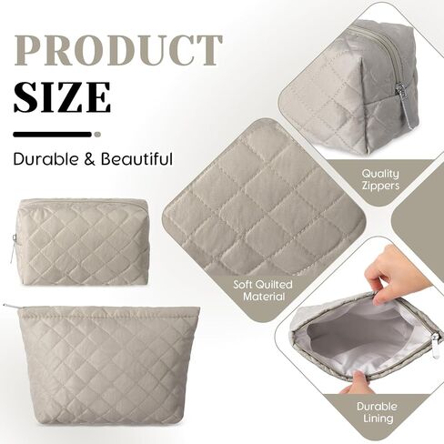 2 Pcs Quilted Makeup Bag Cute Cotton Cosmetic Bag for Women Small Travel Makeup Bag Aesthetic Purse Pouch Pencil Case Travel Toiletry Bag Set Makeup Organizer with Zipper(Black) in Kuwait