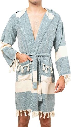 Unisex Turkish Cotton Hammam Peshtemal Bathrobe,PERISTAN BY SELIN-100% Natural Cotton Hooded Bathrobe,Turkish Robes in Saudi Arabia