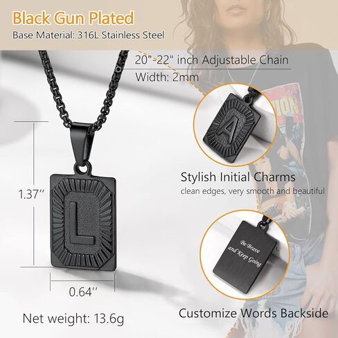 PROSTEEL Stylish Initial Necklace, Capital Letter Necklace A to Z, Silver/Gold/Black Tone, Customize Text Available, Box Chain 20-22 inch Adjustable in Kuwait