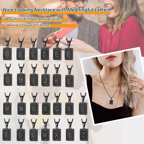PROSTEEL Stylish Initial Necklace, Capital Letter Necklace A to Z, Silver/Gold/Black Tone, Customize Text Available, Box Chain 20-22 inch Adjustable in Kuwait