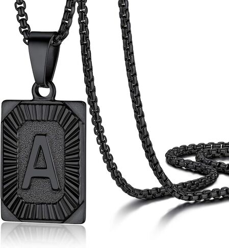 PROSTEEL Stylish Initial Necklace, Capital Letter Necklace A to Z, Silver/Gold/Black Tone, Customize Text Available, Box Chain 20-22 inch Adjustable in Kuwait