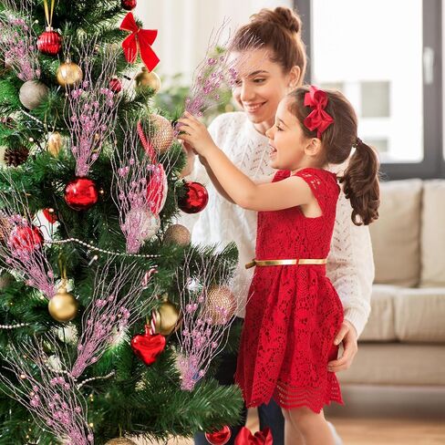 Palonu 30Pcs Pink Artificial Glitter Berry Stems 17 Inch Fake Berry Branch Picks Decorative Glitter Sticks Twigs Christmas Tree Ornaments for DIY Xmas Wreath Vase Crafts Holiday Home Décor in Kuwait