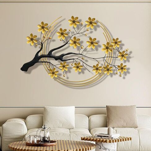 ديكور فني جداري معدني كبير، منحوتة حائط زهور ذهبية معدنية فاخرة ثلاثية الأبعاد مصنوعة يدويًا، ديكور جدار المنزل لغرفة المعيشة وغرفة النوم وغرفة الطعام وغرفة الدراسة والمكتب المنزلي، 41.33 × 26.77 بوصة in Kuwait