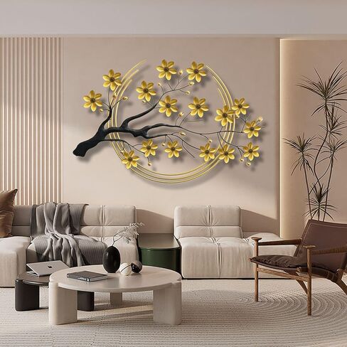 ديكور فني جداري معدني كبير، منحوتة حائط زهور ذهبية معدنية فاخرة ثلاثية الأبعاد مصنوعة يدويًا، ديكور جدار المنزل لغرفة المعيشة وغرفة النوم وغرفة الطعام وغرفة الدراسة والمكتب المنزلي، 41.33 × 26.77 بوصة in Kuwait