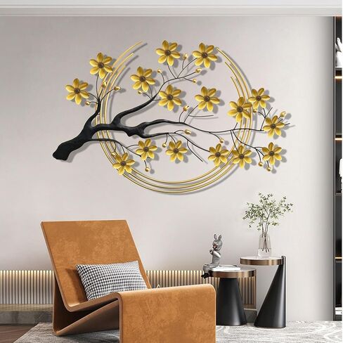 ديكور فني جداري معدني كبير، منحوتة حائط زهور ذهبية معدنية فاخرة ثلاثية الأبعاد مصنوعة يدويًا، ديكور جدار المنزل لغرفة المعيشة وغرفة النوم وغرفة الطعام وغرفة الدراسة والمكتب المنزلي، 41.33 × 26.77 بوصة in Kuwait