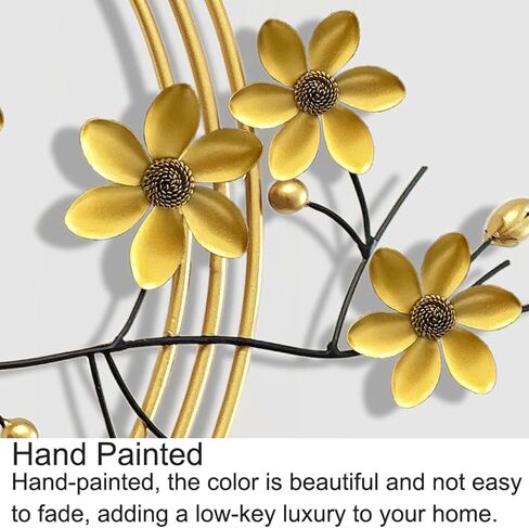 ديكور فني جداري معدني كبير، منحوتة حائط زهور ذهبية معدنية فاخرة ثلاثية الأبعاد مصنوعة يدويًا، ديكور جدار المنزل لغرفة المعيشة وغرفة النوم وغرفة الطعام وغرفة الدراسة والمكتب المنزلي، 41.33 × 26.77 بوصة in Kuwait