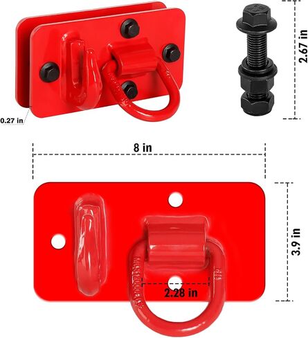 BESTZHEYU Red Tractor Bucket Hooks with Tie Down Ring Fit for Tractor Bucket, RV, UTV, Truck, 2 Pack Bolt On Grab Hook Tow Hook Mount with Backer Plate Max 15,000 lbs in Saudi Arabia