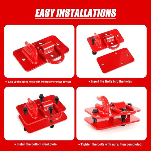 BESTZHEYU Red Tractor Bucket Hooks with Tie Down Ring Fit for Tractor Bucket, RV, UTV, Truck, 2 Pack Bolt On Grab Hook Tow Hook Mount with Backer Plate Max 15,000 lbs in Saudi Arabia