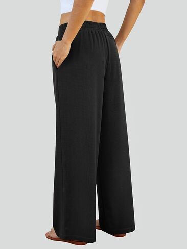 FireSwan Women's Wide Leg Palazzo Pants High Elastic Waist Casual Work Pants Flowy Dress Trousers with Pockets in Saudi Arabia