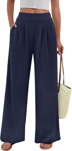 FireSwan Women's Wide Leg Palazzo Pants High Elastic Waist Casual Work Pants Flowy Dress Trousers with Pockets in Saudi Arabia
