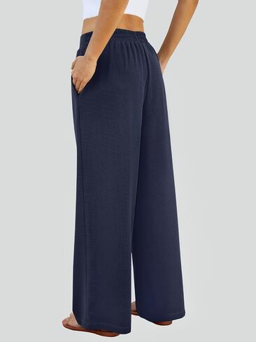 FireSwan Women's Wide Leg Palazzo Pants High Elastic Waist Casual Work Pants Flowy Dress Trousers with Pockets in Saudi Arabia