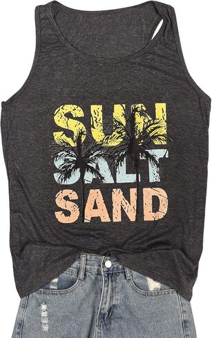Tank Tops for Women Summer Sun Salt Sand Beach Coconut Tree Graphic Sleeveless Shirt Hawaii Country Vacation Tanks in Saudi Arabia