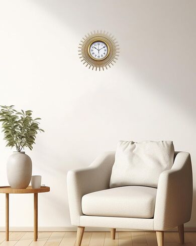 Gold Sunburst Wall Clock, 10 Inch Small Wall Clock Battery Operated, Modern Boho Decorative Wall Clock for Living Room, Bedroom, Kitchen, Office, Bathroom in Kuwait