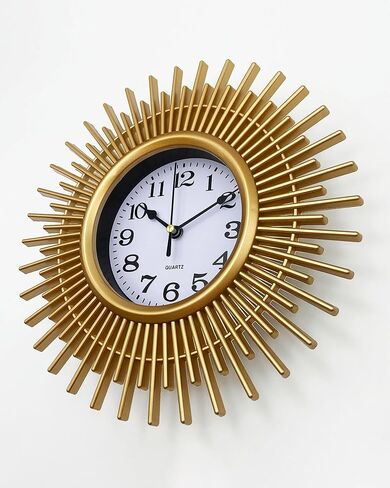 Gold Sunburst Wall Clock, 10 Inch Small Wall Clock Battery Operated, Modern Boho Decorative Wall Clock for Living Room, Bedroom, Kitchen, Office, Bathroom in Kuwait
