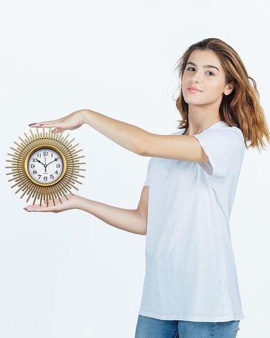 Gold Sunburst Wall Clock, 10 Inch Small Wall Clock Battery Operated, Modern Boho Decorative Wall Clock for Living Room, Bedroom, Kitchen, Office, Bathroom in Kuwait