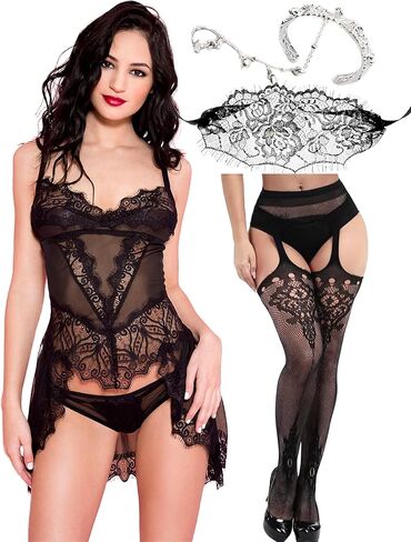 Women Sexy Lace Lingerie Set Bridal Babydoll Teddy Chemise Underwear in Saudi Arabia