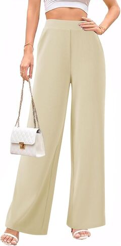 Womens Wide Leg Pants High Waisted Elastic Waffle Dressy Casual Business Trousers with Pockets Black in Saudi Arabia