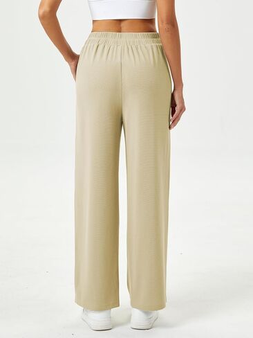 Womens Wide Leg Pants High Waisted Elastic Waffle Dressy Casual Business Trousers with Pockets Black in Saudi Arabia