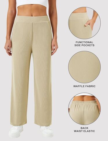 Womens Wide Leg Pants High Waisted Elastic Waffle Dressy Casual Business Trousers with Pockets Black in Saudi Arabia