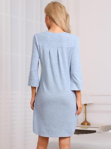 cheibear Womens Half Sleeve Nightshirt Button Down Nightgown Knit Strechy Soft Sleep Dress in Saudi Arabia