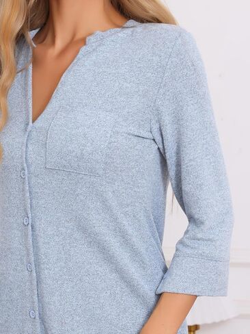 cheibear Womens Half Sleeve Nightshirt Button Down Nightgown Knit Strechy Soft Sleep Dress in Saudi Arabia