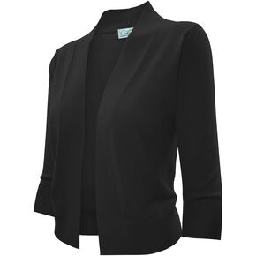Cielo Women's Knit Cropped Sweater Bolero Cardigan Three Quarter Sleeve - Full Sleeve