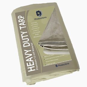 Heavy Duty Waterproof Tarp - 12 mil Thick - 20 feet by 30 feet - Neutral Tan Color
